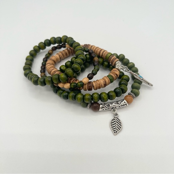 Handmade wooden beads stretch bracelets Set of 5, NEW! - Picture 2 of 5